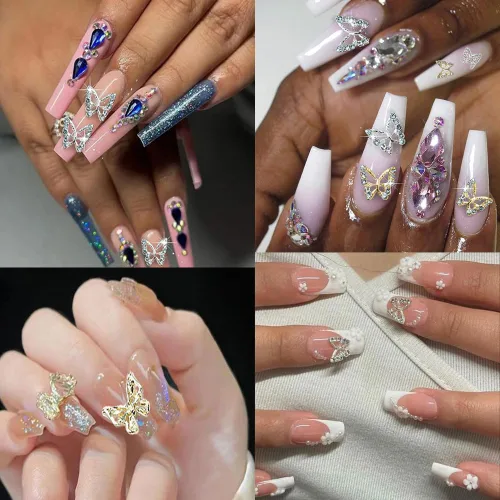 Vista 3 de 124 dijes de mariposa para uñas, oro y plata, dijes de mariposa 3D para diseño de uñas