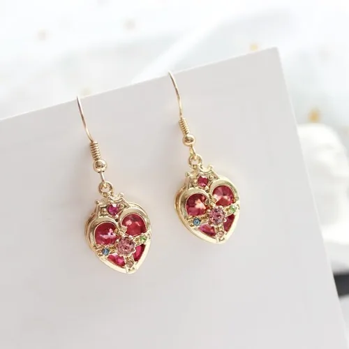 Vista 3 de Preciosos pendientes colgantes de cristal con forma de luna de marinero - Dulce joyería de cosplay para niñas