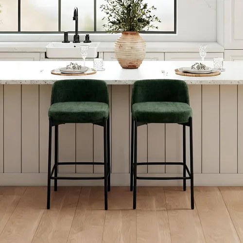 Vista 8 de 26 Inch Counter Height Bar Stools Set of 2, Modern Barstools, Beige Breathable Linen Upholstered Counter Stools, Ergonomic Backrest, Black Metal