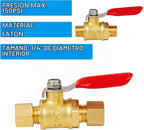 Vista 5 de Mini Válvula de Bola de Latón Sin Plomo con Interruptor de Cierre, Conexión de Compresión de 1/4 pulgada por Conexión de Compresión de 1/4 pulgada