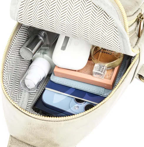 Vista 6 de SVIWDSK Bolso bandolera pequeño para mujer, bolso cruzado de cuero, riñonera, cangurera, bolsa de pecho para viajes y uso diario, Beige