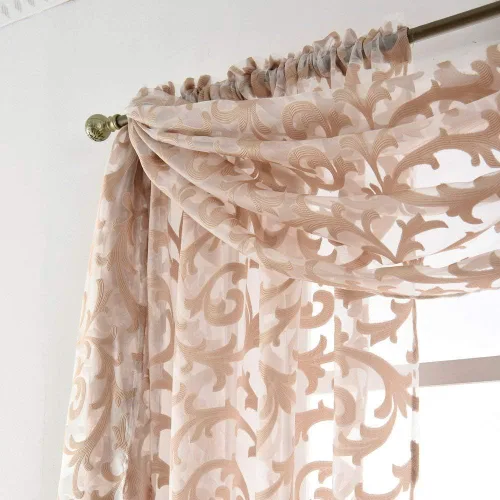 Vista 7 de NAPEARL Cenefa de cortina para ventana color beige, estilo europeo, de jacquard, decorativa, para arco de boda, cortina de cama transparente