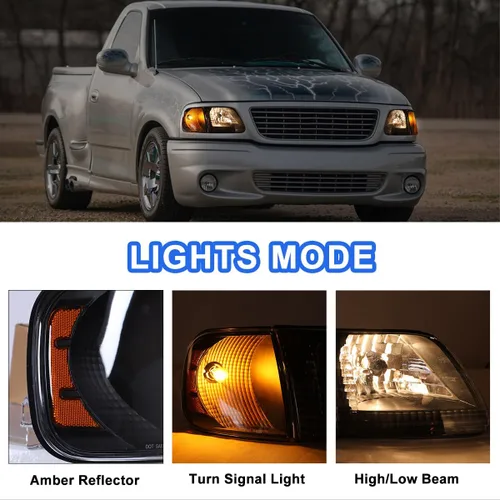 Vista 7 de ROXX Conjunto de faros delanteros con luces de esquina para Ford F150 1997-2003 y Ford Expedition 1997-2002/Para Ford F250 Light Duty 1997-1999, par