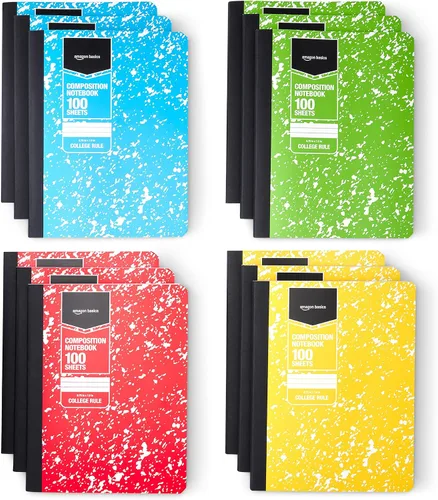 Vista 7 de Amazon Basics Cuaderno de composición, rayas universitarias, 100 hojas, 9.75 x 7.5 pulgadas, 1 paquete, mármol negro