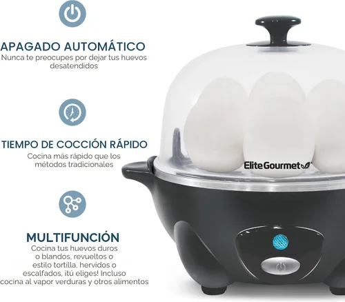 Vista 3 de Elite Gourmet EGC710DKG Cocedor Rápido de Huevos, 7 Huevos Hervidos Fáciles de Pelar, Duros, Medianos, Suaves, Escalfador, Máquina para Omelettes