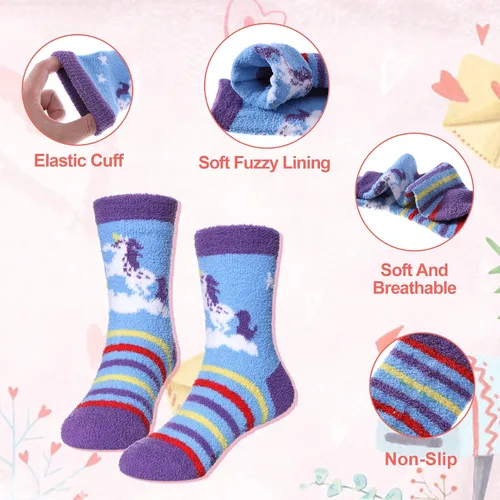 Vista 5 de DYW 6 pares de calcetines antideslizantes para niños y niñas y niños pequeños, con agarre antideslizante de animales, acogedores y esponjosos
