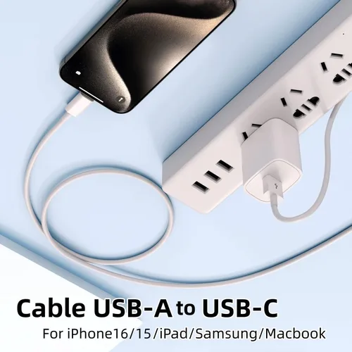 Vista 6 de Cable USB A a USB C para iPhone15, paquete de 2 [3 pies + 6 pies] Carplay cable de carga rápida para iPhone 17/16/15 Pro Max/Plus, iPad Pro