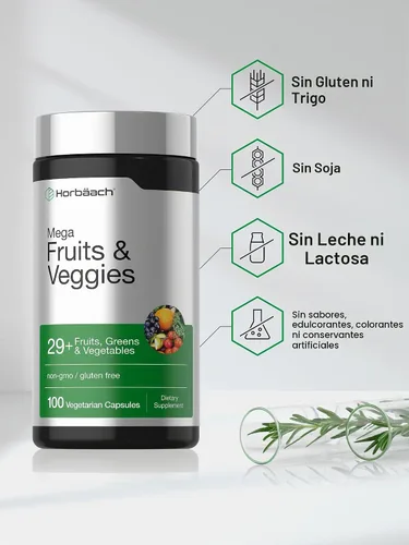 Vista 5 de Horbäach Mega Frutas y Verduras Suplemento 100 Cápsulas