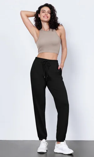 Vista 4 de ODODOS Pantalones deportivos de algodón de rizo francés de cintura alta con cordón y bolsillos para mujer