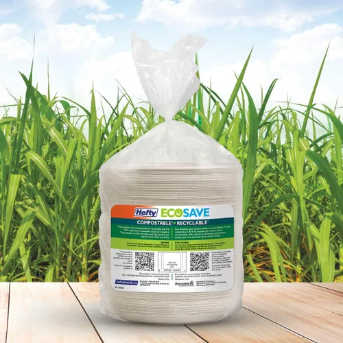 Vista 2 de Hefty EcoSave - Platos de almuerzo compostables y reciclables de 8.86 pies - 96% a base de plantas, aptos para microondas y resistentes al remojo
