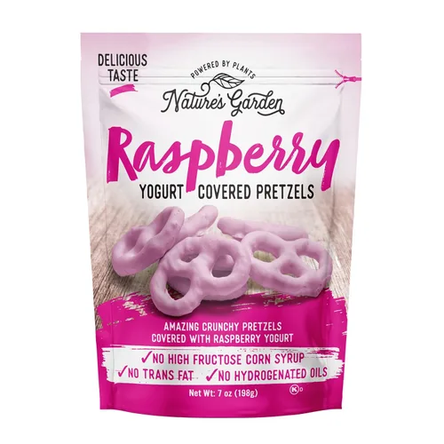 Vista 6 de Nature's Garden Pretzels cubiertos de yogur de arándanos, sin grasas trans, aperitivo indulgente, pretzels saborizados, bolsa de 7 onzas