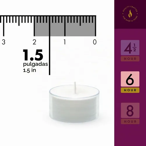 Vista 2 de Lerner - Velas de té en tazas transparentes, 50 unidades, velas de té blanco de 6 horas de combustión prolongada, velas calentadoras de té