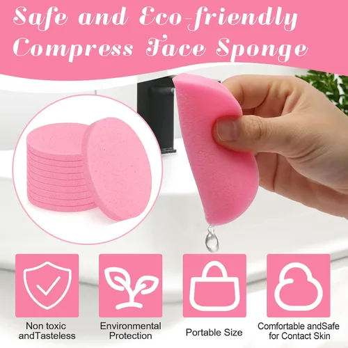 Vista 3 de Esponja facial comprimida, esponja limpiadora facial Luxiv para esteticistas, maquillaje comprimido, esponja facial, esponjas faciales redondas
