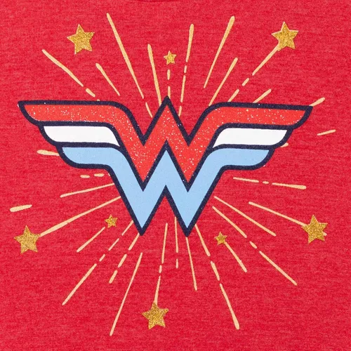 Vista 4 de DC Comics Conjunto de camiseta de la Liga de la Justicia Mujer Maravilla y pantalones cortos de delfín retro activo para bebés y niños grandes