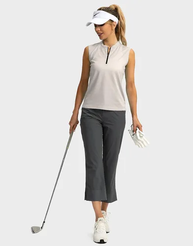 Vista 4 de SANTINY Camiseta de golf sin mangas para mujer, con cremallera, ligera, de secado rápido, camiseta polo para mujer