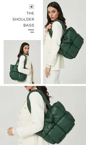 Vista 7 de Bolso de hombro acolchado para mujer, mini bolso de plumón, bolsa de mano acolchada, bolsos elegantes 2024