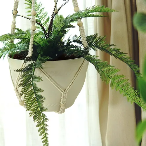 Vista 5 de Bouqlife Colgador de macramé grande de 43 pulgadas para macetas de 12 pulgadas, extra largo, sin borlas, cuerda de algodón, soporte para plantas
