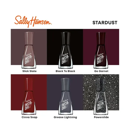 Vista 10 de Sally Hansen Insta-Dri Esmalte de uñas de secado rápido, duración larga y sin vetas Opaco, con destellos 565 Powerslide Color de uñas negro
