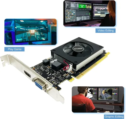 Vista 5 de QTHREE GEFORCE GT 710 Tarjeta gráfica de video de perfil bajo, VGA, HDMI, 2 GB DDR3 64 bits, GPU de factor de forma pequeño, compatible