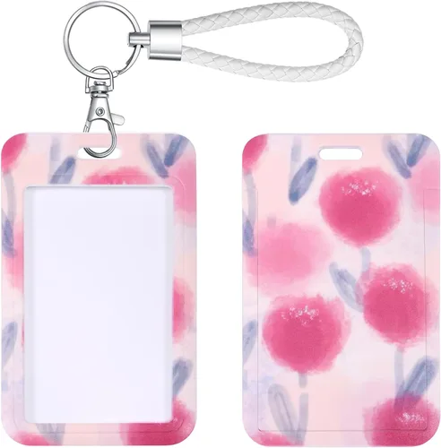Vista 27 de Llavero con tarjetero de identificación con llavero de metal, diapositiva de plástico abierta con ventana de identificación para mujeres, hombres