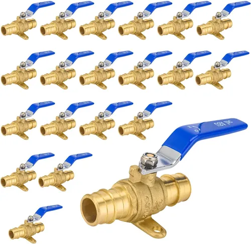 Vista 44 de Válvula de bola azul, válvula de cierre Pex A de 1/2 pulgada con oreja, válvula de bola de cierre Pex de puerto completo de latón para agua, aire