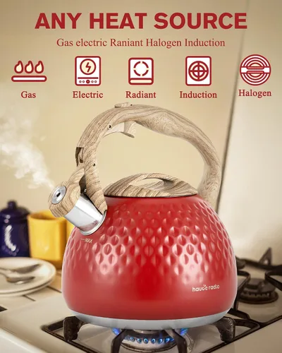 Vista 3 de Tetera, Teteras de Estufa de 2.5 Cuartos con Silbato Fuerte, Hervidor de Agua de Acero Inoxidable de Grado Alimenticio para Estufa con Mango