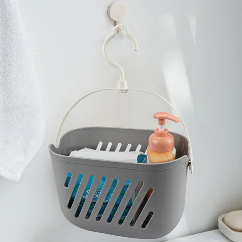 Vista 5 de Cesta colgante de ducha de plástico, organizador de ducha colgante con gancho, organizador de cocina portátil, cesta de almacenamiento para baño