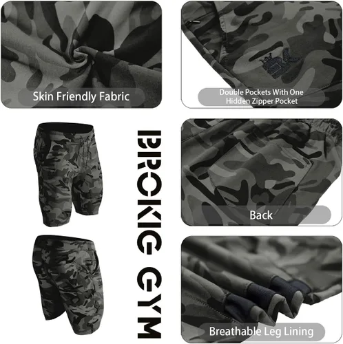 Vista 5 de BROKIG Pantalones cortos de entrenamiento de malla para hombre, pantalones cortos de entrenamiento para gimnasio, fisicoculturismo, pantalones