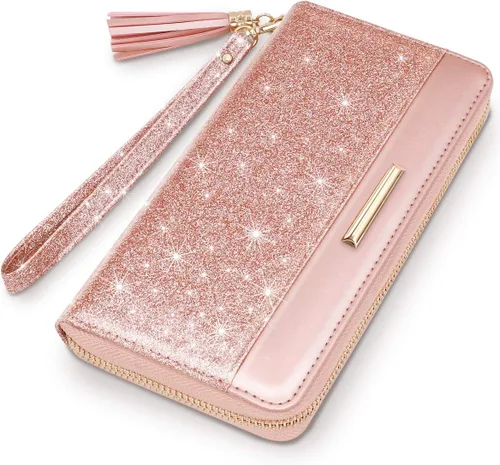 Vista 3 de Coco Rossi Carteras para mujer, de piel sintética, tarjetero organizador con borla y correa de muñeca