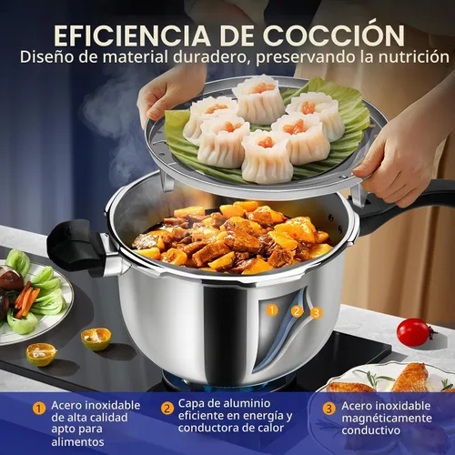 Vista 5 de Olla a presión de acero inoxidable 8 en 1 con 8 características de seguridad - 3 cuartos de galón, cocción rápida y uniforme para comidas