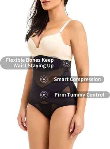 Vista 3 de COHTB Bragas moldeadoras para mujer con control de abdomen cintura alta moldeadoras ropa interior para levantamiento de glúteos calzoncillos