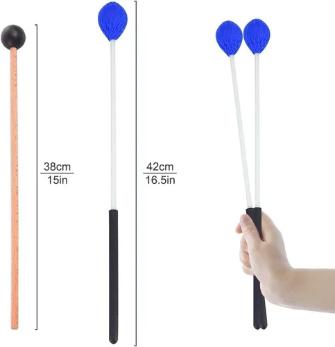 Vista 2 de Mallets de tambor, 2 pares de mazos de marimba de goma e hilo, instrumentos de percusión, accesorios para tambor de acero, bajo, platillos
