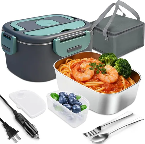 Vista 7 de Aotto Lonchera eléctrica portátil: fiambrera eléctrica con calentador de alimentos de 90W para adultos, 2L de acero inoxidable, calentamiento