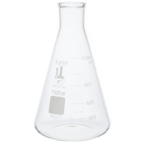 Vista 2 de Karter Scientific - Matraz Erlenmeyer de boca estrecha de 1000 ml, vidrio borosilicato 3.3, 213G22 (Individual) 3.3 vidrio de borosilicato, boca