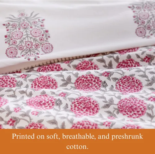Vista 6 de Saffron Marigold Funda de edredón tamaño individual, 100% algodón, reversible, estampado a mano, decorativa, para decoración de dormitorio, diseño
