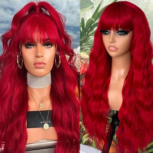 Vista 26 de QD-Tizer Pelucas sintéticas de color rubio ceniza con flequillo, pelucas de cabello largo y lacio, sin pegamento, pelucas sintéticas sin encaje