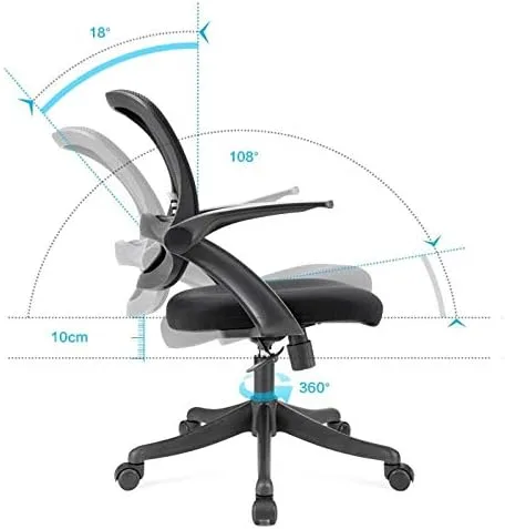 Vista 3 de Silla de oficina ergonómica con asiento de malla transpirable, silla de computadora con altura de asiento ajustable y respaldo reclinable