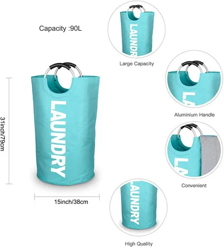 Vista 3 de Mziart Bolsa para lavandería plegable con manijas de aleación para universidad, campamento y el hogar