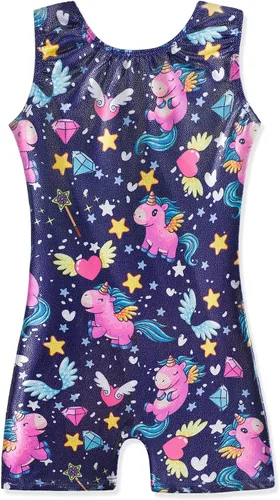 Vista 6 de HOZIY Leotardos de gimnasia para niñas con conjuntos de voltereta, con brillo, patrón adorable B Rainbow Stripe