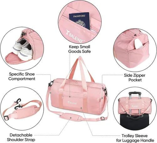 Vista 3 de BALEINE bolso de gimnasio para mujeres y hombres, pequeño bolso de lona impermeable y ligero para deportes, gimnasios y escapadas de fin de semana