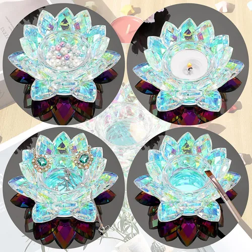 Vista 6 de OwnMy Portavelas de Luz de Té con Flor de Loto de Cristal, Portavelas Votivo de Pétalos de Loto, Lámpara de Velas, Soporte de Velas de Té de Flor