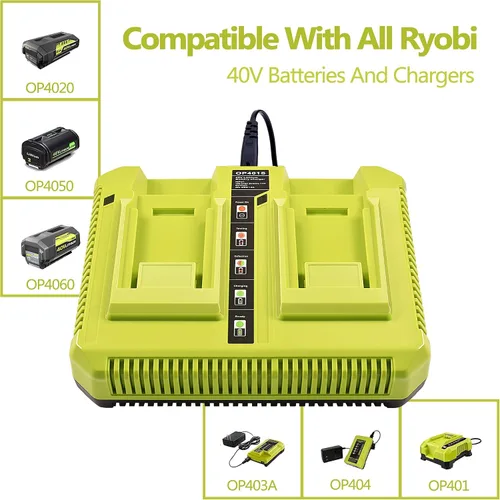 Vista 2 de CHAUNVEN Cargador de 40 V para Ryobi, OP401 Batería de iones de litio de 40 voltios Cargador dual para batería OP4015 OP4026 OP4030 OP4040 OP4050