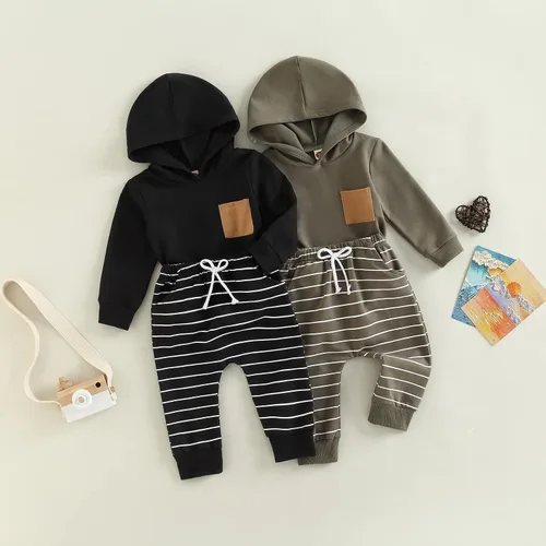 Vista 9 de Conjunto de ropa para niños pequeños, sudadera de retazos, manga larga, pantalones sólidos, para otoño e invierno