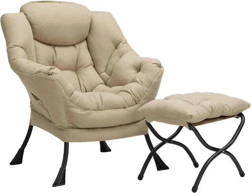 Vista 37 de HollyHOME Silla perezosa con otomana plegable, sillón cómodo y reposapiés plegable, sofá de ocio silla de lectura y reposapiés para sala de estar