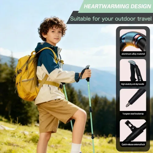 Vista 2 de 2 Pack Kids Hiking Poles, Walking Stick for Trekking or Walking A-Kids-verde claro
