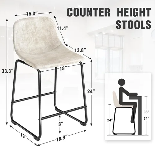 Vista 3 de TAVR Furniture Leathaire - Juego de 2 taburetes de tela con altura de mostrador, sillas de isla sin brazos, con capacidad para hasta 500 libras