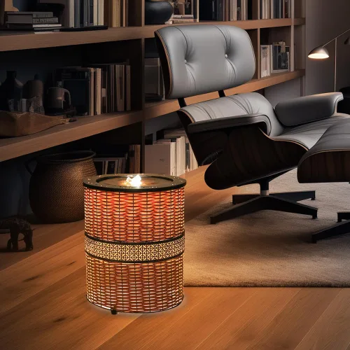 Vista 4 de Naturefalls Fuente de jardín hecha a mano para interiores y exteriores, fuente cilíndrica de metal de 16.9 pulgadas de alto con luz LED y bomba