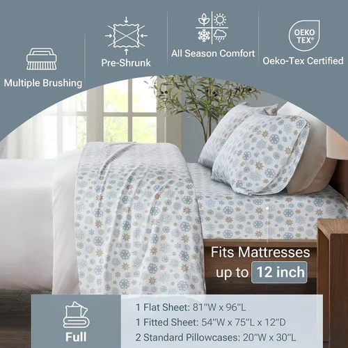 Vista 255 de Sleep Philosophy - True North - Juego de sábanas de franela, 100% de algodón, cómodo, bonito y muy suave, con bolsillo elástico que se adapta a