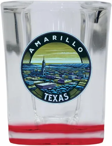Vista 4 de Amarillo Texas Souvenir - Vaso de chupito cuadrado de 2 onzas, base azul, paquete de 2