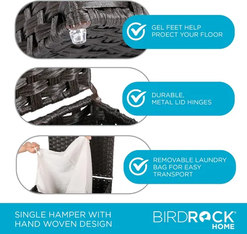 Vista 9 de BIRDROCK HOME Cesta de lavandería individual con tapa - Marrón - Bolsa forrada - Tejida a mano - Cesta pequeña plegable - Contenedor plegable